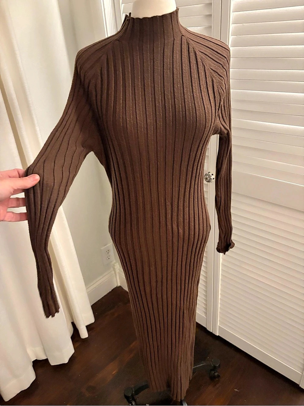 Baltic Born Ribbed Turtleneck Midi Dress Brown XL